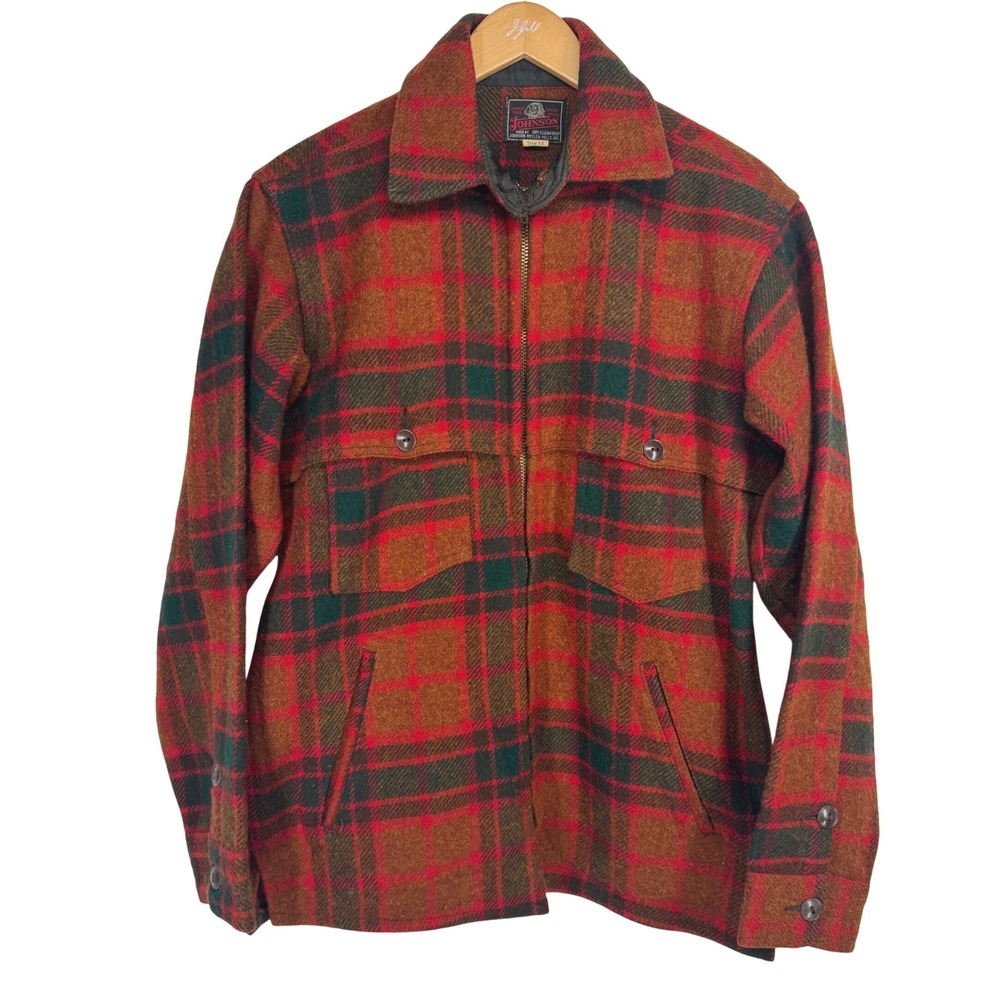 Vintage Johnson Woolen Mills Mackinaw Jacket Mens Tartan Plaid Hunting Wool Sz M